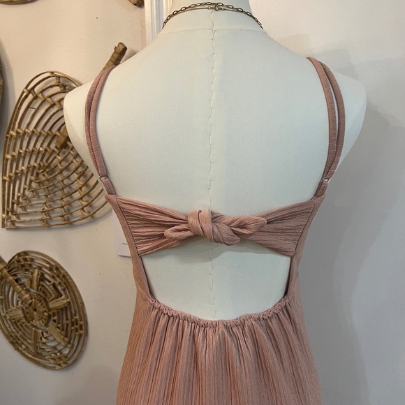 Lulus Blush Pink Pleated Wrap Midi Cocktail Dress Slit Formal Wedding M - Picture 6 of 9